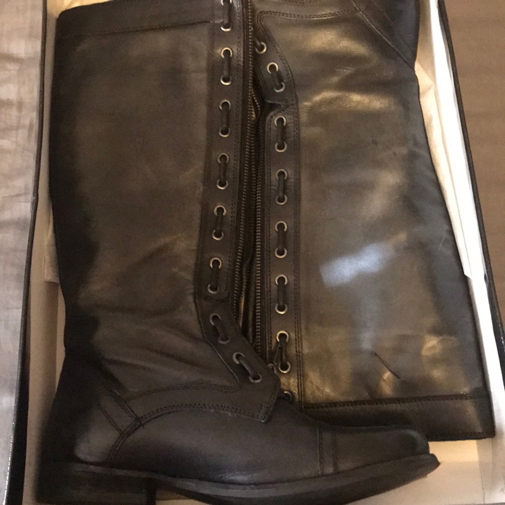 Combat boots, Real leather, black, zipper, lace up